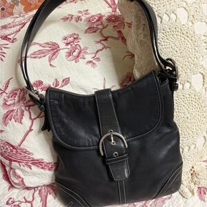 Coach Black Leather Soho Shoulder Bag with Buckle flap